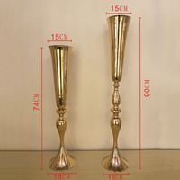 Centre de table de mariage en métal design trompette, haut de 90 cm, vase à fleurs argenté, vase de luxe fait main en or, salle de banquet