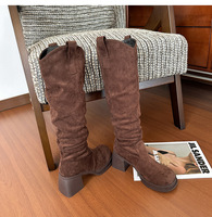 Bottes hautes décontractées noires en faux daim pour femmes, à plateforme et talon carré, bout rond, vente en gros ODM OEM