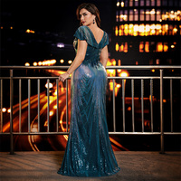 Robe de soirée sirène à sequins grande taille IMPEREA, col en V, manches courtes, taille drapée, pour invitées de mariage, bal de promo, gala