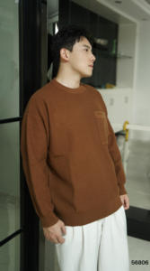 Suéter de Punto Acanalado en el Cuello para Hombre, Diseño Holgado con Bolsillo de Parche, Informal, Cómodo, para Uso Diario, Cálido y Suave - Product Image 3