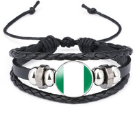 Bracelets en cuir avec logo de drapeaux de différents pays africains, pierres précieuses en verre, Côte d'Ivoire, Libye, Nigéria, Ghana, Sénégal, bracelet avec drapeau, cadeaux sportifs