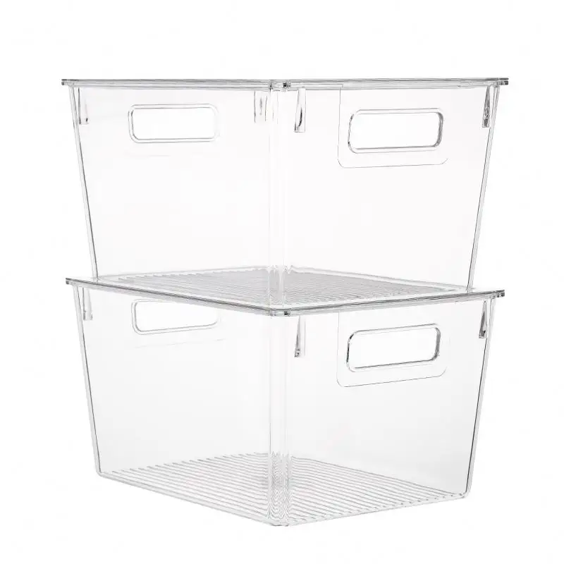 Clear Stackable Plastic Kitchen Fridge Storage Organizer Box,Refrigerator Food Container Boxes