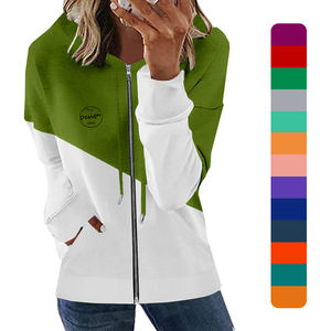 Sweat à capuche éponge d'hiver personnalisé pour femmes fermeture éclair complète épaule tombante Patchwork conception impression 3D en relief avant coton tricoté à capuche - Product Image 1