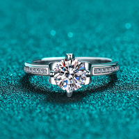 Bague solitaire en argent sterling 925 avec moissanite 1 carat, pavé rond, pour femme, bijoux de mariée délicats et élégants, vente en gros