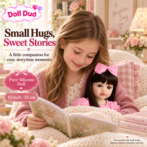 Muñeca Reborn de Silicona de Cuerpo Completo de 13 Pulgadas, Personalizada, con Cabello Castaño y Gran Lazo Rosa, Regalo de Navidad Personalizado, Juguete Suave para Niños - Product Image 2