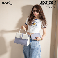 QAZA tas genggam bahu wanita bahan PU, tas dompet, tas tangan bentuk bantal, anti air, bahan PU, dengan penutup pengait dan pemegang kartu