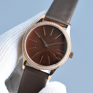 Montre mécanique automatique de haute qualité, version personnalisée, avec lunette sertie de diamants, bracelet en cuir, délicate, compacte, pour les trajets quotidiens - Product Image 4