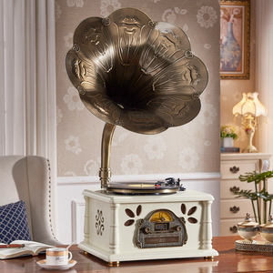 Gramophone vintage en bois, phonographe antique, tourne-disque vinyle, support CD, radio, lecture BT, décoration rétro pour la maison, marron, directement de l'usine - Product Image 4