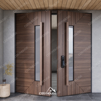 Porte d'entrée design en bois géométrique moderne à double battant, porte pivotante en bois architecturale sur mesure