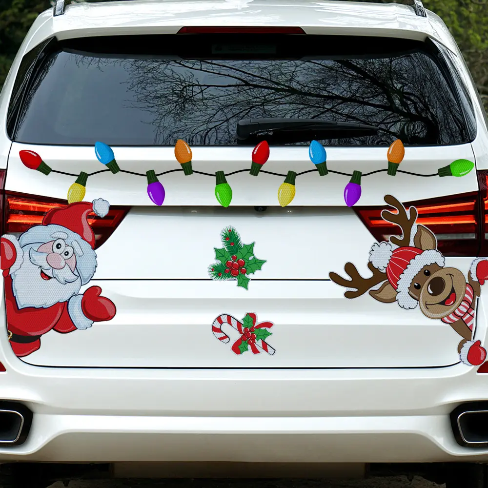 Juego de imanes reflectantes de Navidad para coche, imanes de luz de bombilla de colores personalizados, líneas, pegatinas de imán de garaje para nevera para Navidad
