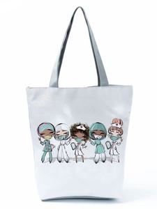 Bolsa de Mano de Moda Personalizada con Dibujos Animados de Dentista y Enfermera, Bolsa de Hombro Ecológica Reutilizable, Bolsas de Compras para Mujer, Bolsos Casuales Portátiles - Product Image 4