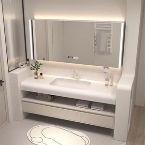 Modern light luxury <b>skin</b>-feel integrated basin arc washbasin bathroom cabinet painted - Product Image 5