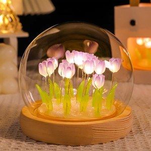 Diy hecho a mano tulipán lámpara de mesa de <span class=keywords><strong>cristal</strong></span> luz de noche personalización bola de <span class=keywords><strong>cristal</strong></span> flor tulipanes Led luz de noche - Product Image 4