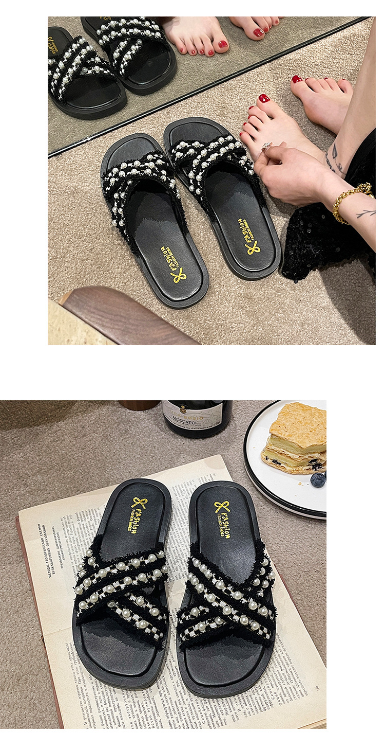 Large Size Cross Slippers Women Fashion Shoes 2023 Girls Pearl Thick Sole Sandals