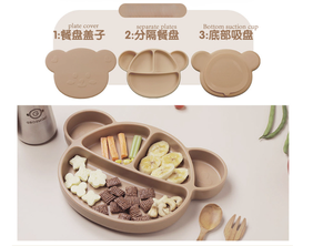Piastra di aspirazione dell'orsetto, piastre antiscivolo per bambini con coperchio per Non più disordine nel tempo dei pasti - Product Image 3