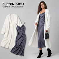 ODM Maßgefertigter Weißer Kunstfell-Imitat Nerz-Samt Dicker Flauschiger Langer Offener Strick-Cardigan Pullover Mantel für Damen