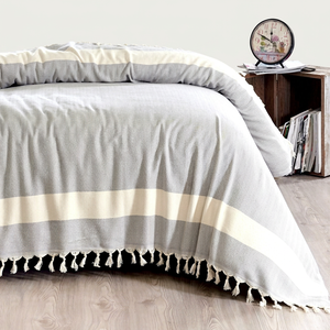 Manta de toalla turca de espiga, manta de playa 100% algodón, pestemal, hammam, sábanas de color gris Chevron - Product Image 1