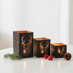 Wholesale Latest <b>Christmas</b> Decorations Metal Votive Candle Holders <b>with</b> Deer Cutout Design for Home - Product Image 1