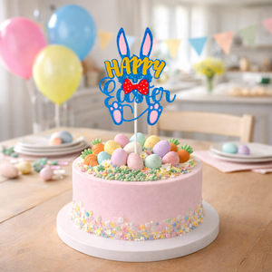 DAMAI <b>Easter</b> <b>Egg</b> Bunny Cake Decorating Inserts Blue-Pink Two-Tone Paper Party Picks for Holiday Dessert Tabletop Decor Supplies - Product Image 1