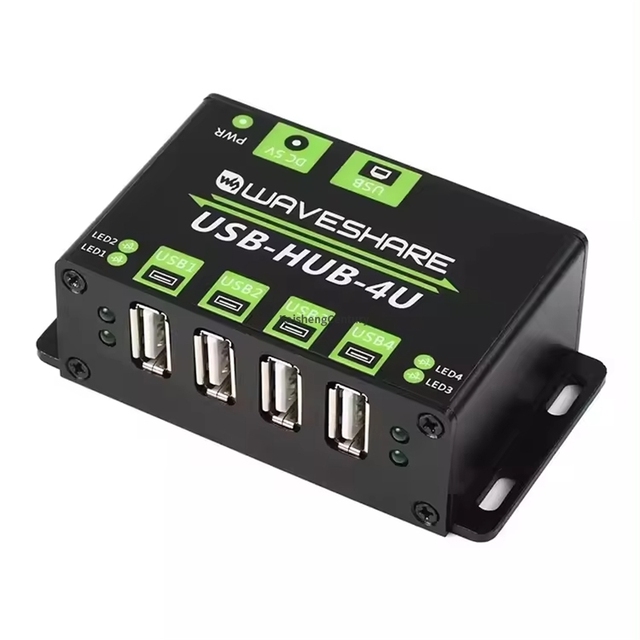 WaveShare Industrial 4-channel USB2.0 Multi-Port Hub Hub Adapter Expansion 1 to 4 Metal Case