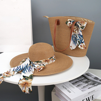 FF5656 Conjunto de Sombrero de Paja Panamá para Mujer y Bolso de Playa de Gran Capacidad para Viajes de Verano