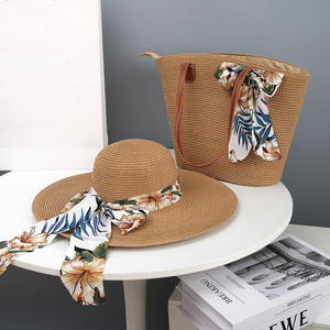 FF5656 Ensemble Chapeau de Soleil Panama en Paille et Sac Fourre-Tout de Plage Grande Capacité pour <span class=keywords><strong>Femme</strong></span> - Product Image 2