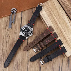 Wristband Genuine Leather Watch Band 20mm 22mm Breathable Porous Wristband Watch Bracelet Handmade Stitching For Men Watchstrap