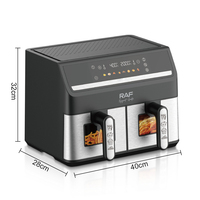 Friteuse à air double panier RAF R.5018 2400W 5.0L+5.0L avec écran tactile LED, minuterie 60 minutes, paniers antiadhésifs, fenêtres transparentes, température 80 à 200°C