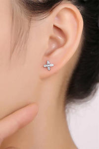 Pendientes de tuerca de moissanita redondos clásicos de moda Pass Tester con diseño de cruz en plata de ley - Product Image 6