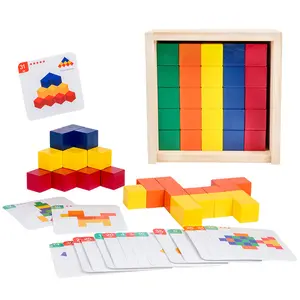 50 PCS Kid's Cube Block Wooden Puzzle Space Square Volume Block Math Teaching Tools