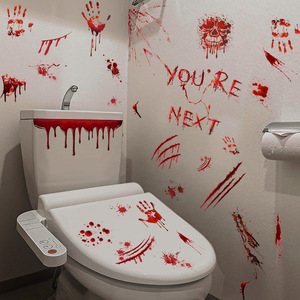 Nouveaux autocollants muraux Halloween : empreintes de sang sur mains et pieds, taches de sang pour la décoration murale, fond de salon, autocollants décoratifs - Product Image 2