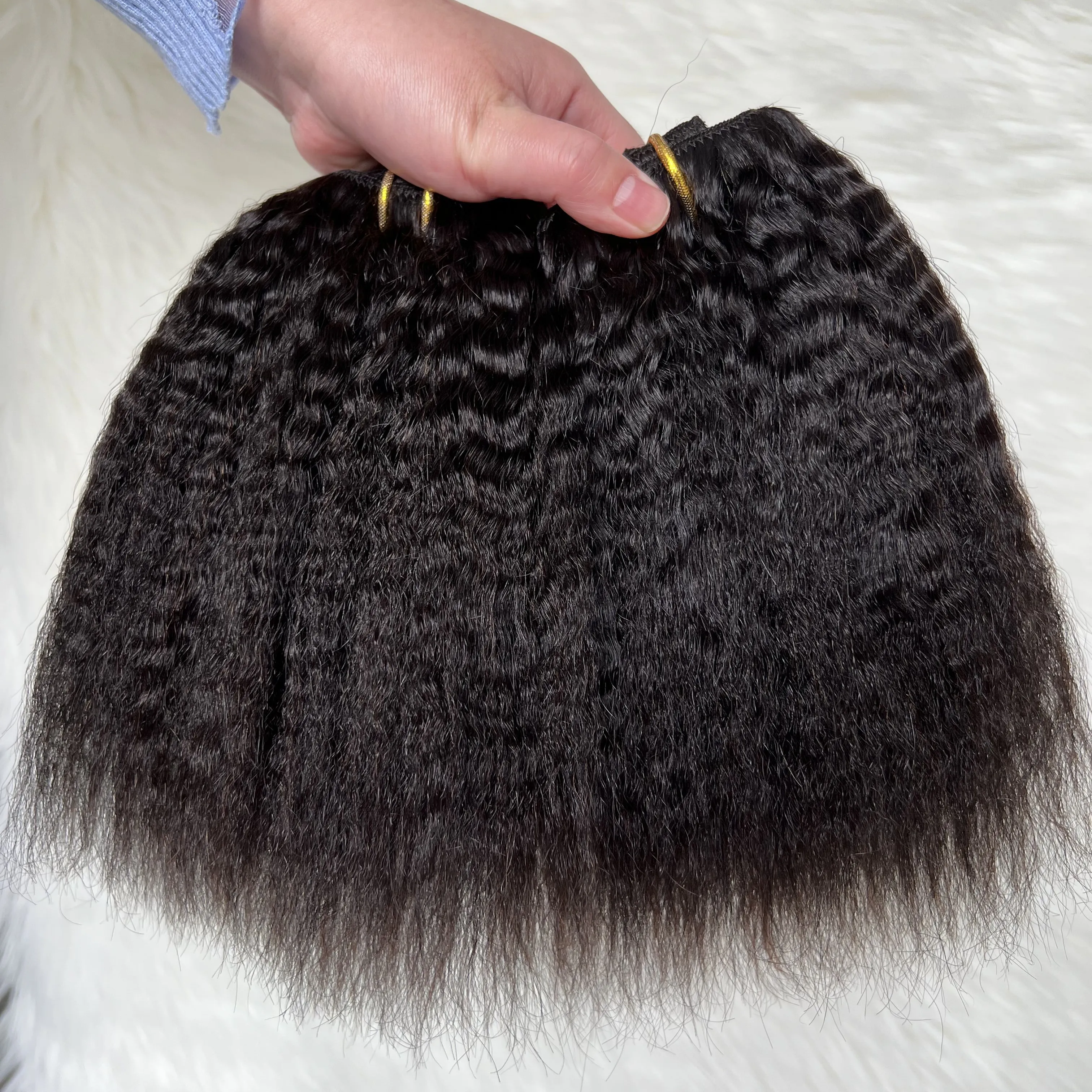 Sıcak satış doğal saç 4a 4b 4c sapıkça düz klipsli postiş 100% insan saçı