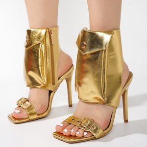 Front Pocket Dress Stiletto Sandals Women Summer High Top Side Zipper <b>Shoes</b> Fancy Design Single Band Buckle Thin Heels - Product Image 5