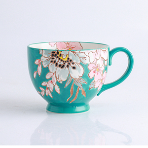 15oz 450ml Handmade Ceramic <b>Mugs</b> <b>Set</b> Colorful Glossy Glaze Hug <b>Mug</b> for <b>Coffee</b> Milk Soup Classic Design with Floral Pattern - Product Image 3