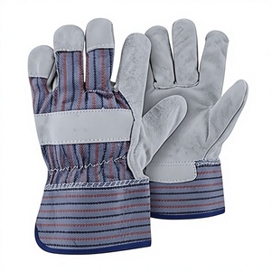 Gants de travail robustes en cuir de vachette fendu, dos en coton rayé, manchette de sécurité caoutchoutée, pour la construction industrielle, certifiés CE 11 - Product Image 4