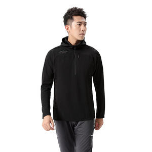 Abbigliamento da corsa invernale aderente da <span class=keywords><strong>uomo</strong></span> a maniche lunghe con cappuccio mezza tirata da allenamento ad asciugatura rapida per traspirante antivento - Product Image 6