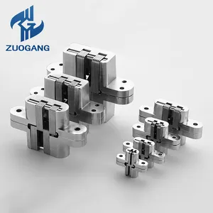 Zuogang 180 도 은폐 힌지 보이지 않는 크로스 힌지 헤비 듀티 3D 조정 가능한 숨겨진 도어 힌지