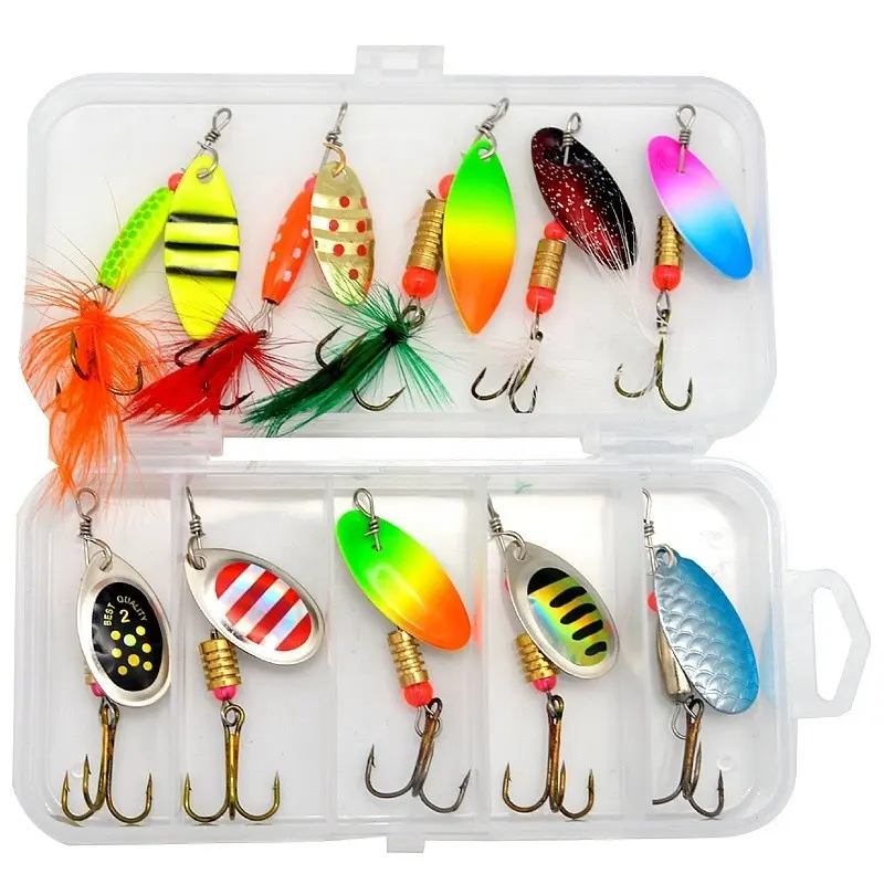 10pcs/set Multicolor Metal Spinner Lures Baits with Tackle Box Bass Trout Salmon Hard Metal Spinner Baits Fishing Lures Kit