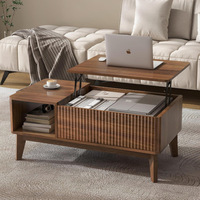 Table basse relevable rétro en noyer, double usage canapé/bureau, pour petit appartement, avec rangement, style tendance, pour le thé
