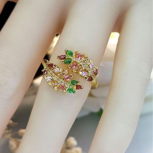 Anello Aperto a Forma di Foglia di Grano con Dettagli Scintillanti, Design Elegante, Accessori di Moda per Donne - Product Image 2