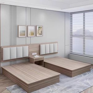 Hotel Bedroom Set Wooden Platform <b>Beds</b> With <b>Storage</b> For Hotel Standard Rooms - Product Image 1