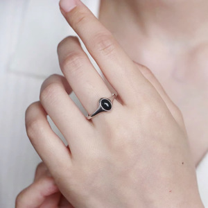 Anillo Ovalado de Plata de Ley S925 con Bisel de Ágata Negra, Joyería de Moda Unisex, Regalo - Product Image 2