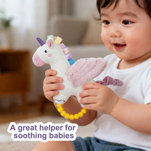 Jouets en peluche pour nouveau-nés à manivelle, avec motifs de licorne de dessin animé, adaptés à la mastication et à la stimulation des gencives, vente en gros - Product Image 1
