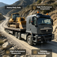 Semi-remorque à plateau surbaissé à 3 essieux, conception de pont concave pour le transport d'excavatrices, de chargeuses et de machines d'ingénierie