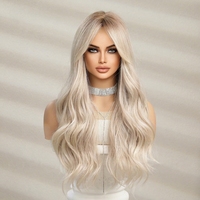 Perruque longue bouclée de 26 pouces, style européen et américain, dégradé blond platine, pour femme, cheveux naturels, grandes ondulations, perruque complète 180%