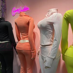 ชุดวอร์มผู้หญิงสำหรับฤดูใบไม้ผลิและฤดูใบไม้ร่วง ชุดออกกำลังกาย ชุดโยคะ เสื้อแจ็คเก็ต กางเกงขาบาน 2 ชิ้น รับสกรีนโลโก้ - Product Image 3