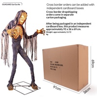 Décoration d'Halloween géante en plastique, électrique, sonore et à détection de mouvement, pour usage intérieur/extérieur, avec squelette carbonisé