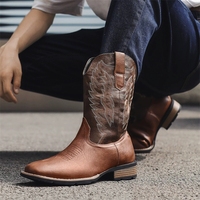 Bottes mi-mollet pour hommes de style rétro, personnalisées par le fabricant, taille 39-46, bout carré, en cuir PU brodé, bottes western pour hommes