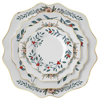 Service de table en céramique de porcelaine fine, motif floral aux fruits rouges, style nordique moderne, avec bordure dorée, pour hôtels et restaurants