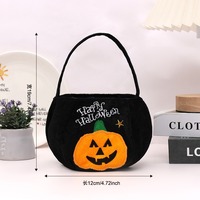 Sacs à bonbons d'Halloween en polyester pelucheux en forme de citrouille, 5 styles : Sorcière, Vampire, Chat Noir, Seau à bonbons, avec poignée portable pour enfants